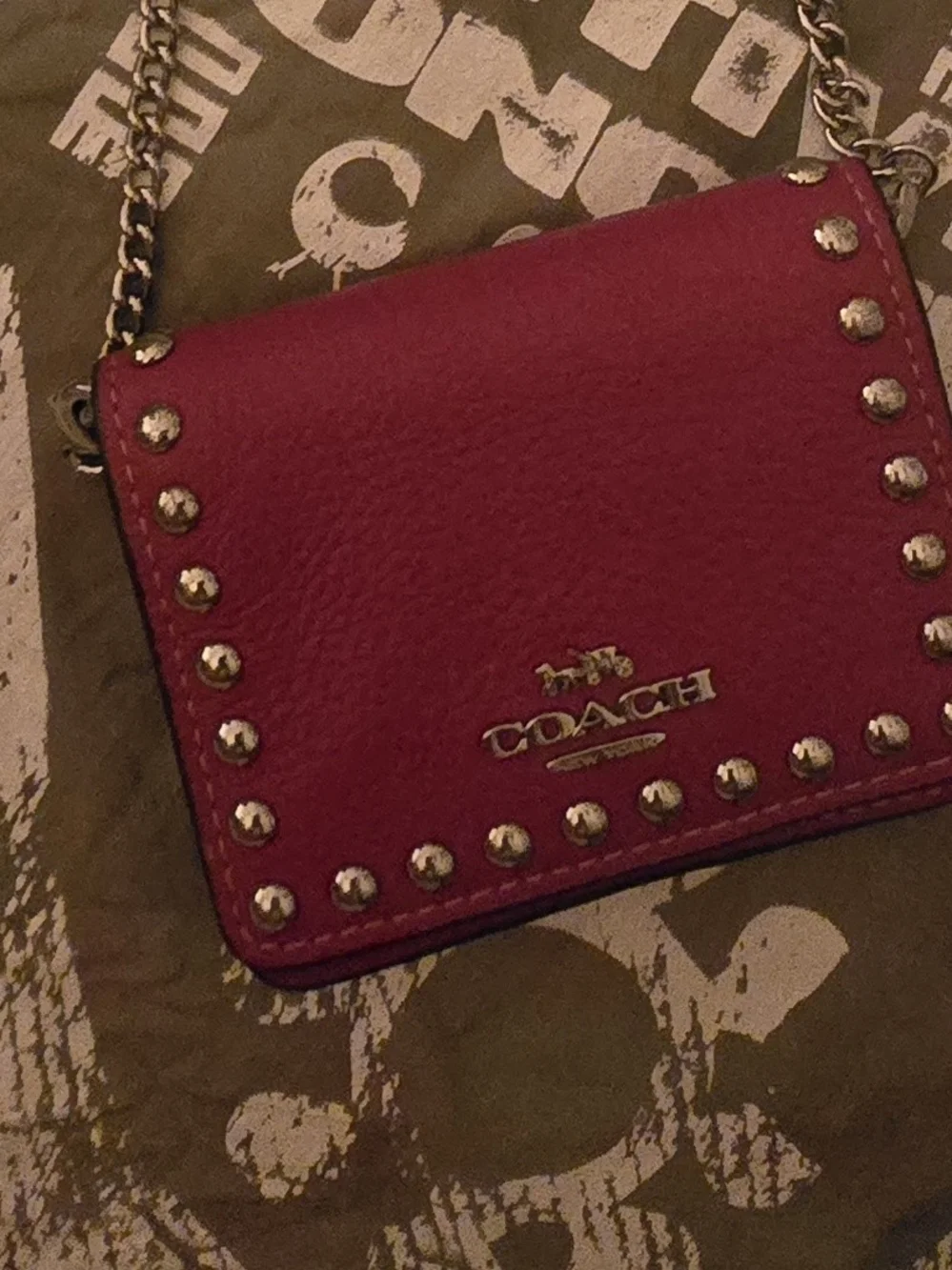 Coach Pink Pebbled Leather Studded Mini Chain Crossbody - Picture 2 of 6